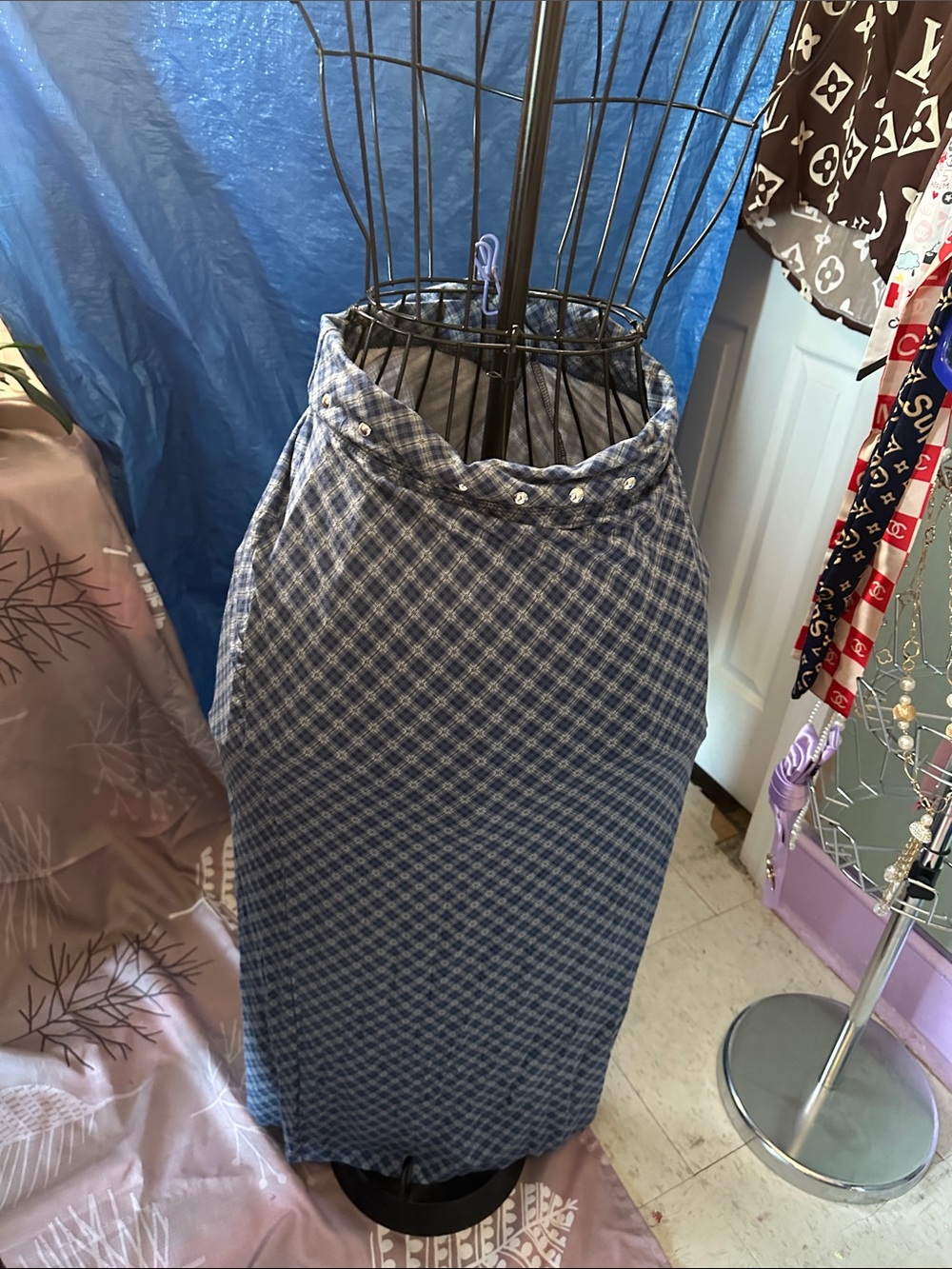 Classic Blue Plaid Midi Skirt - Women's